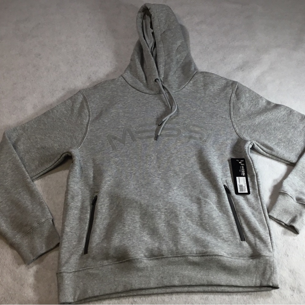 Men's Grey MESSI Logo Pullover Hoodie SZ Large